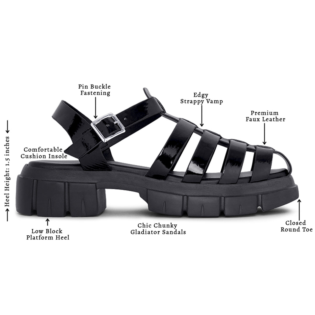women round toe strappy flatforms#color_black