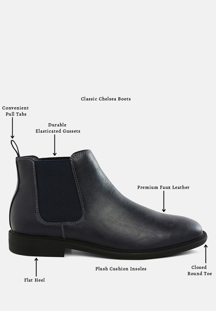 men faux leather chelsea boots#color_navy
