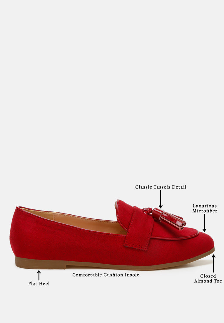 women micro suede tassel loafers#color_red