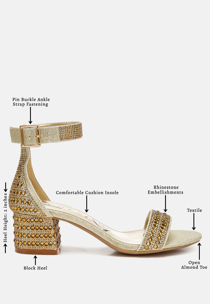 women rhinestones embellished block sandals#color_gold