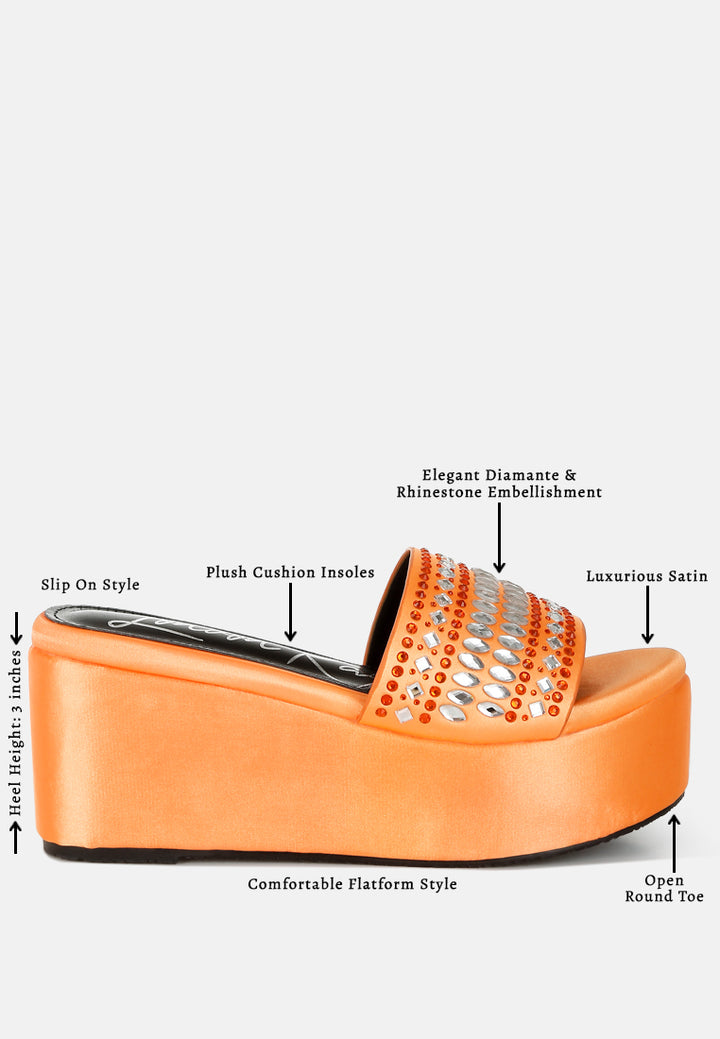 diamante & rhinestone detail stylish flatforms#color_orange