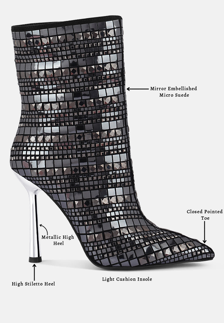 Women Mirror Embellished Stiletto Boots