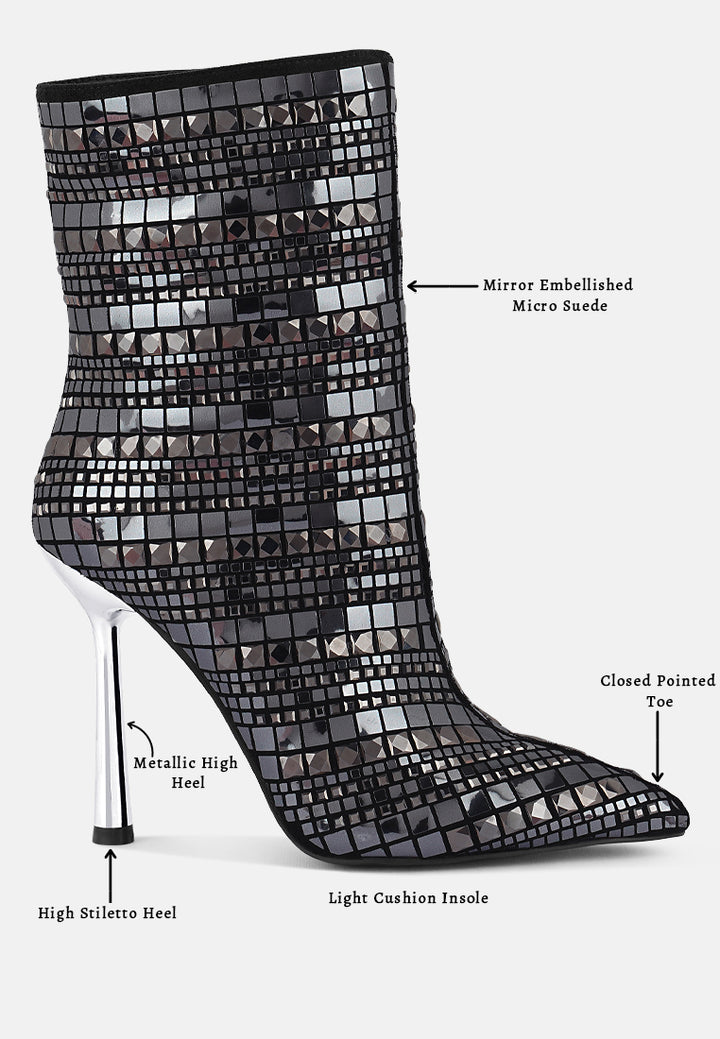 Women Mirror Embellished Stiletto Boots