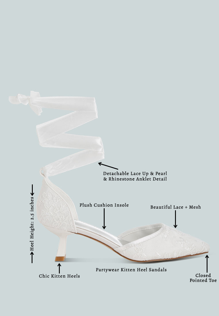women lace kitten heel sandals#color_white