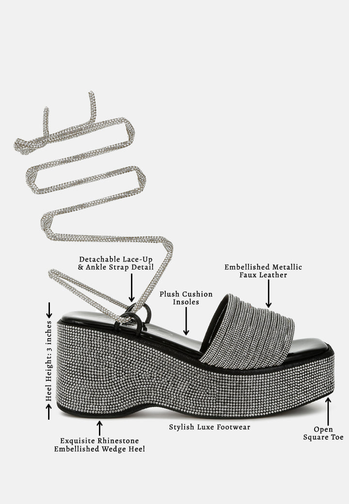 Rhinestone Embellished Lace-Up Sandals