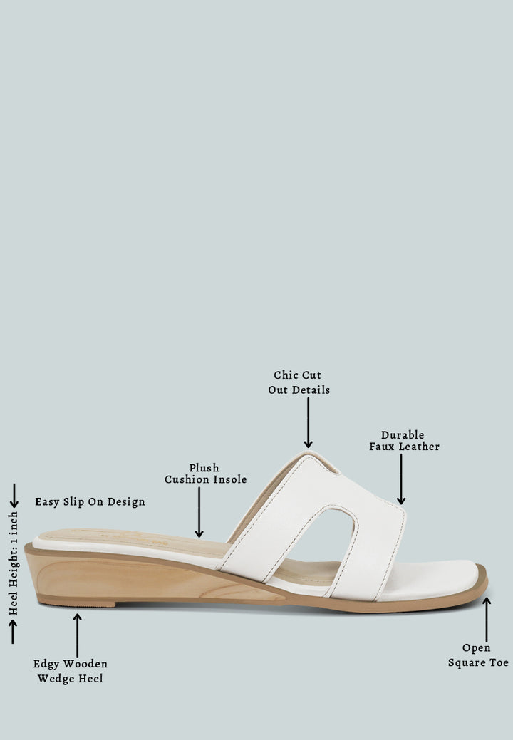 women faux leather wooden heel mules#color_white