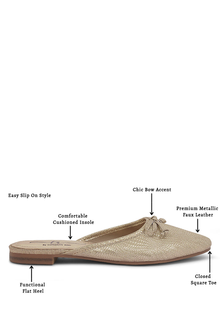 women bow detail metallic mules#color_silver