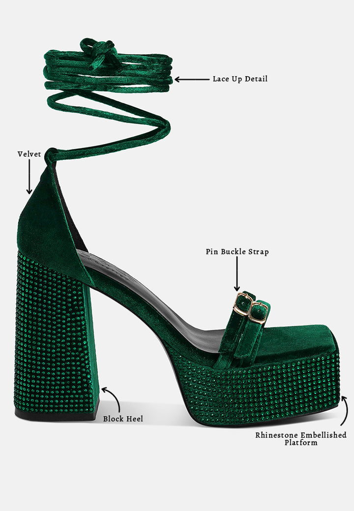 women high platform diamante lace up sandals#color_green