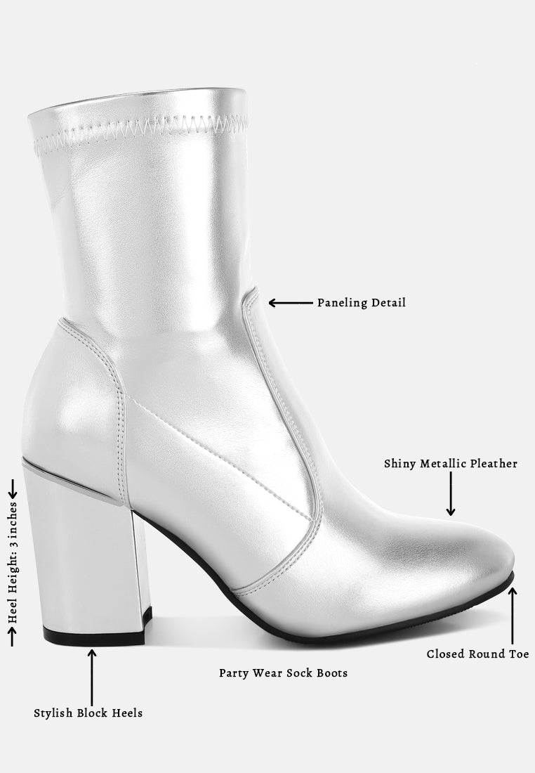 rag & co women metallic pleather sock boots#color_silver