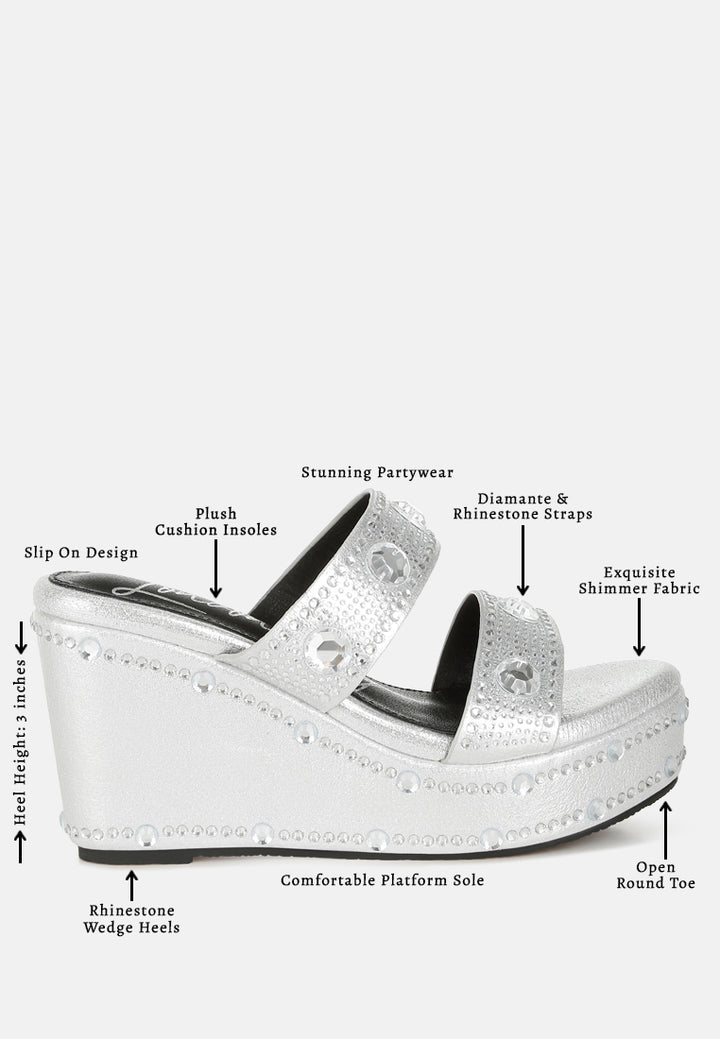 rhinestone & diamante wedge sandals#color_silver