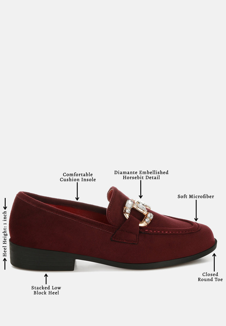 women diamante embellished horsebit loafers#color_burgundy