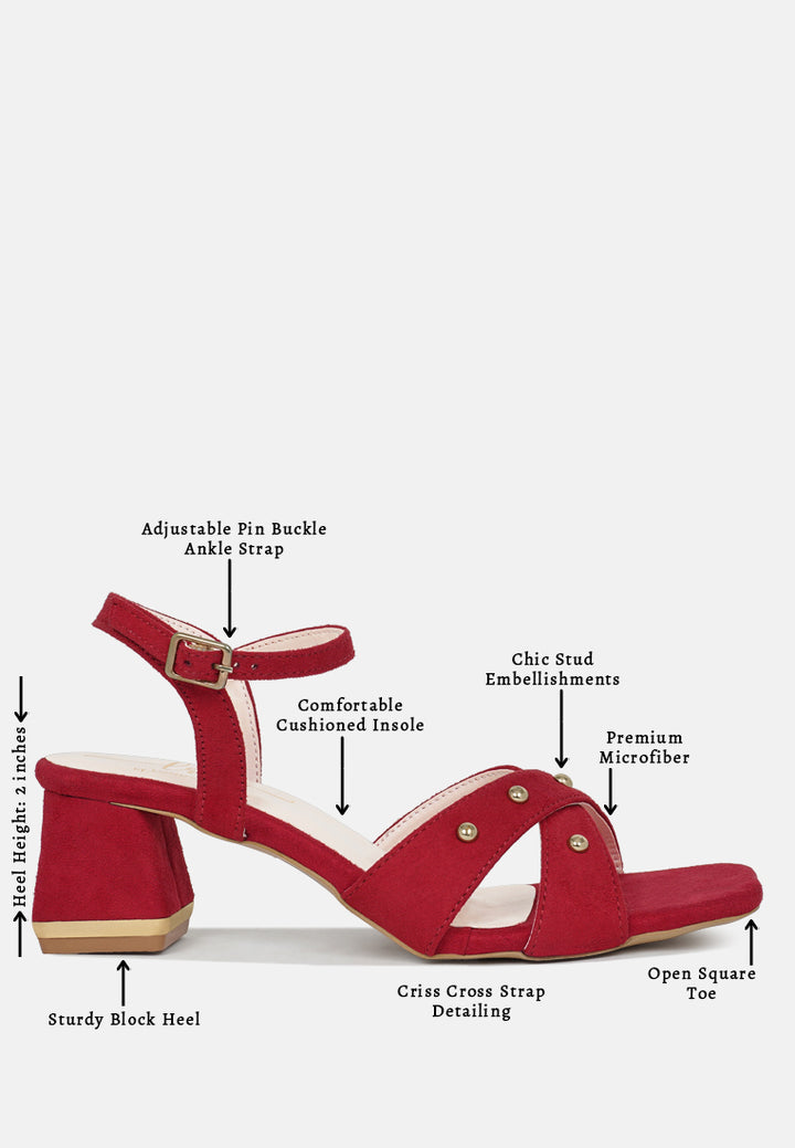 women open-toe studded ankle strap sandals#color_red