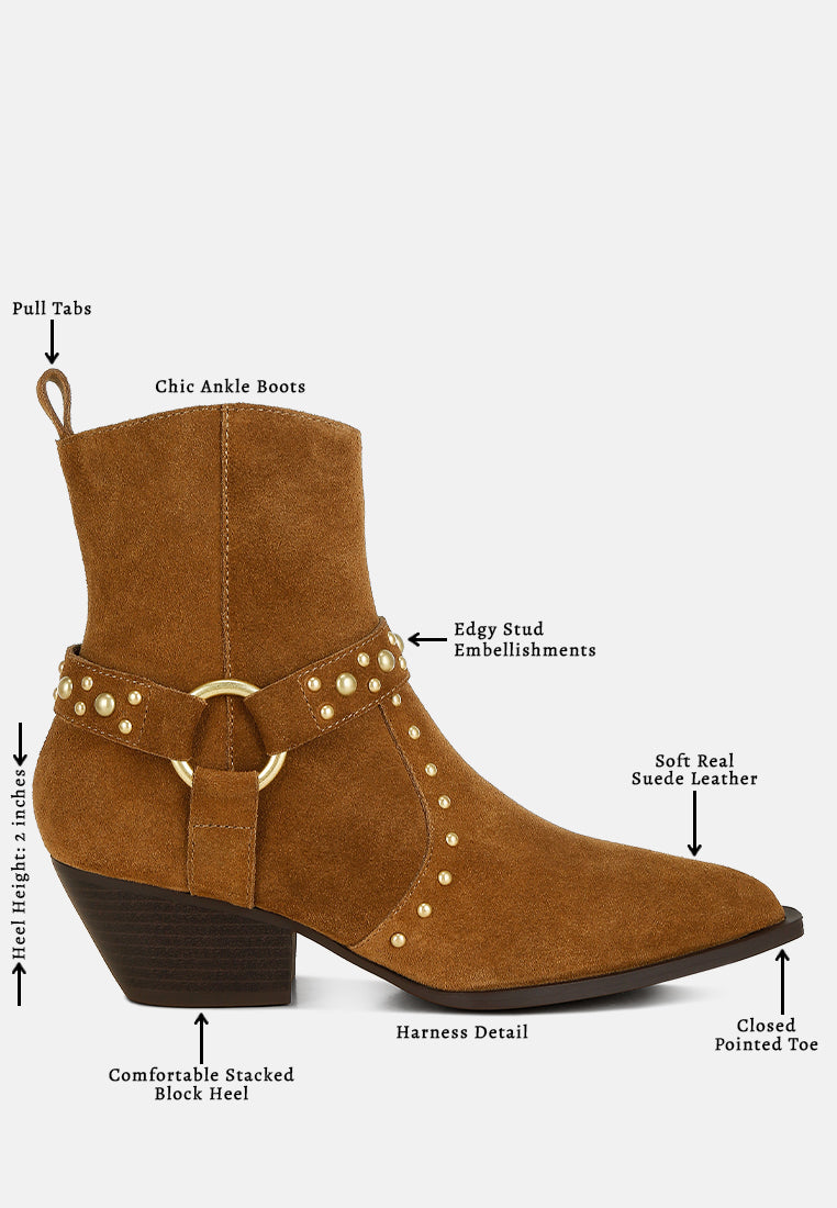 rag & co women studded real suede leather ankle boots#color_taupe