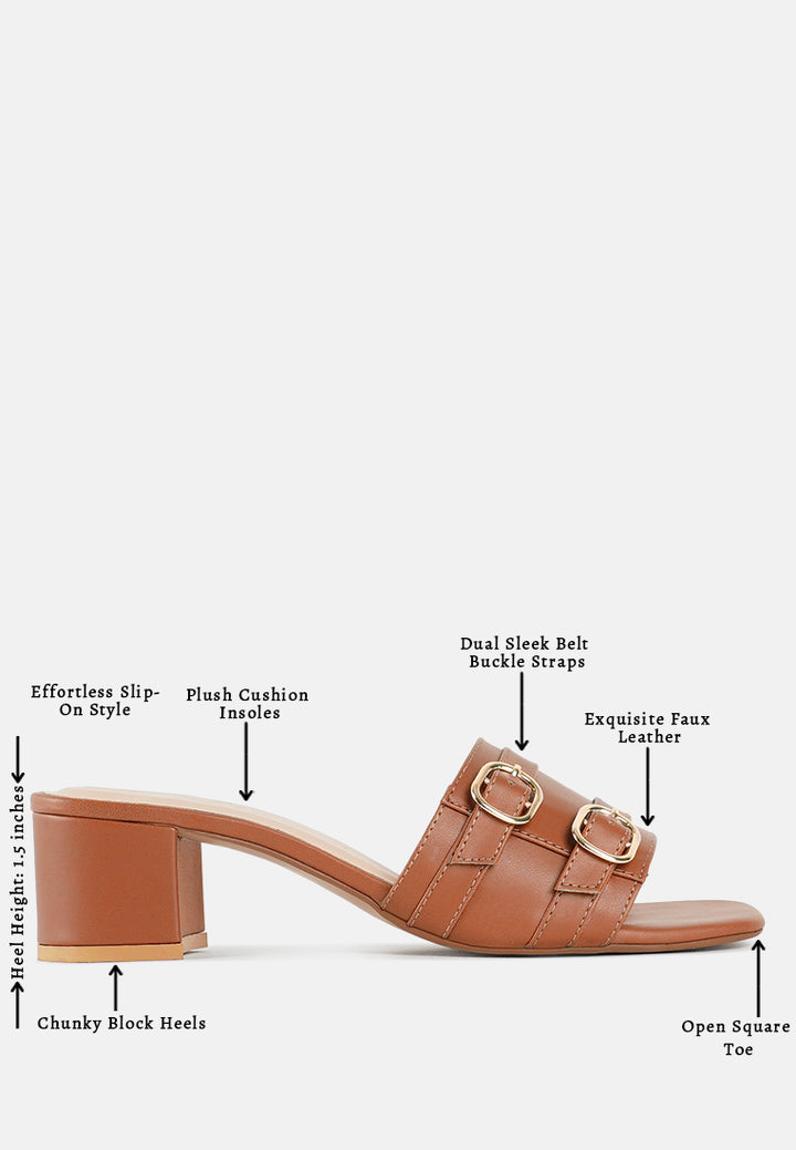 women double buckle strap heels#color_tan