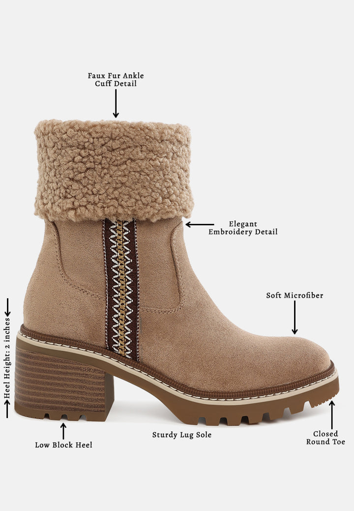 women faux fur & embroidery detail boots#color_beige