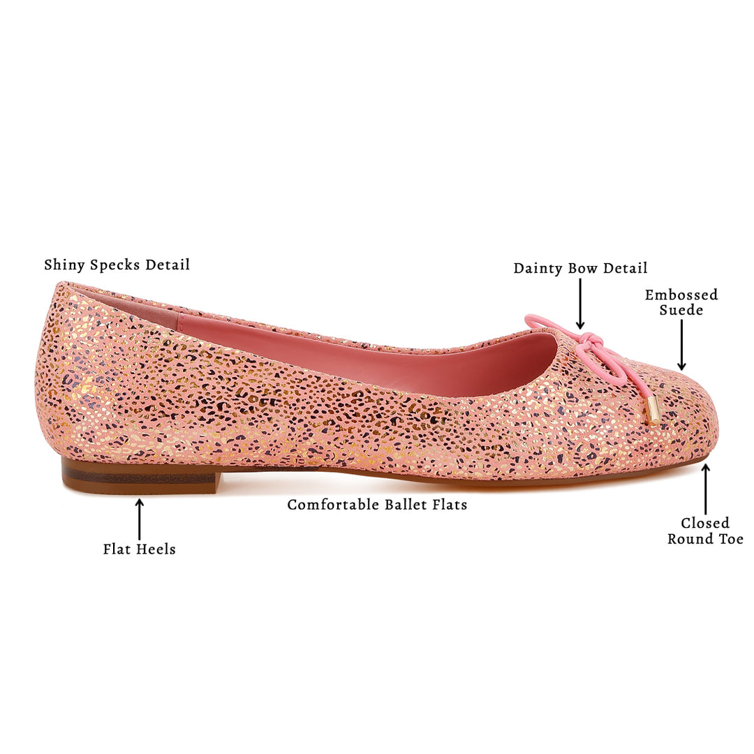 bow detail embossed suede ballerinas#color_pink