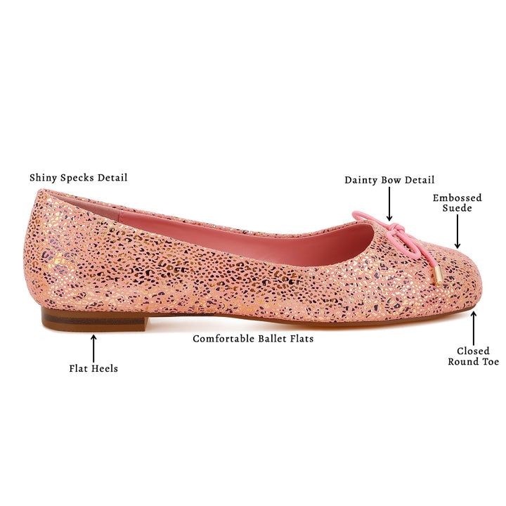 bow detail embossed suede ballerinas#color_pink