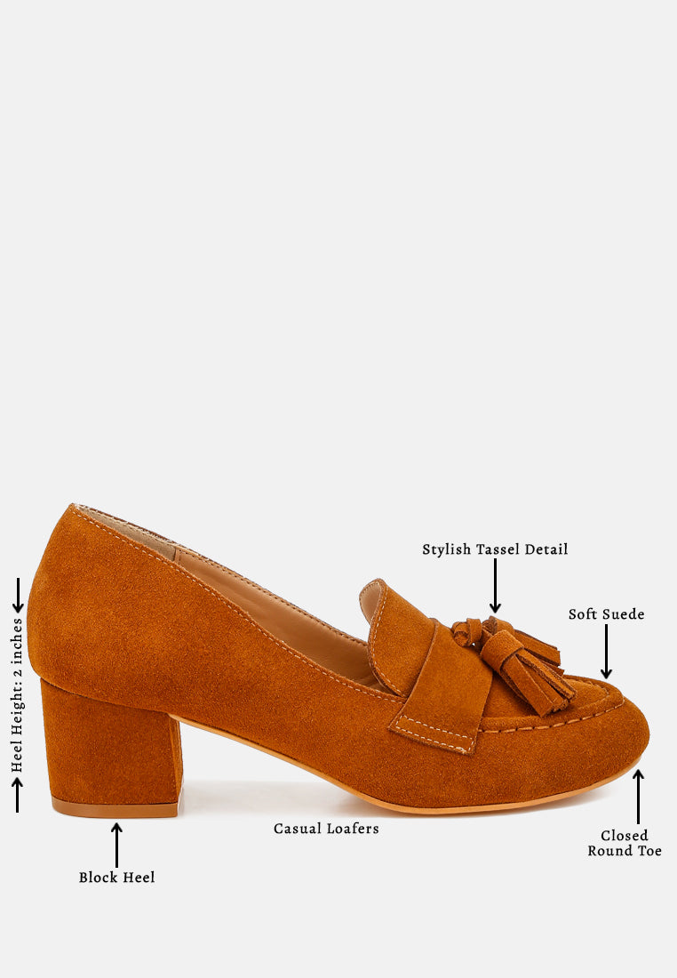 women suede tassel loafers#color_tan