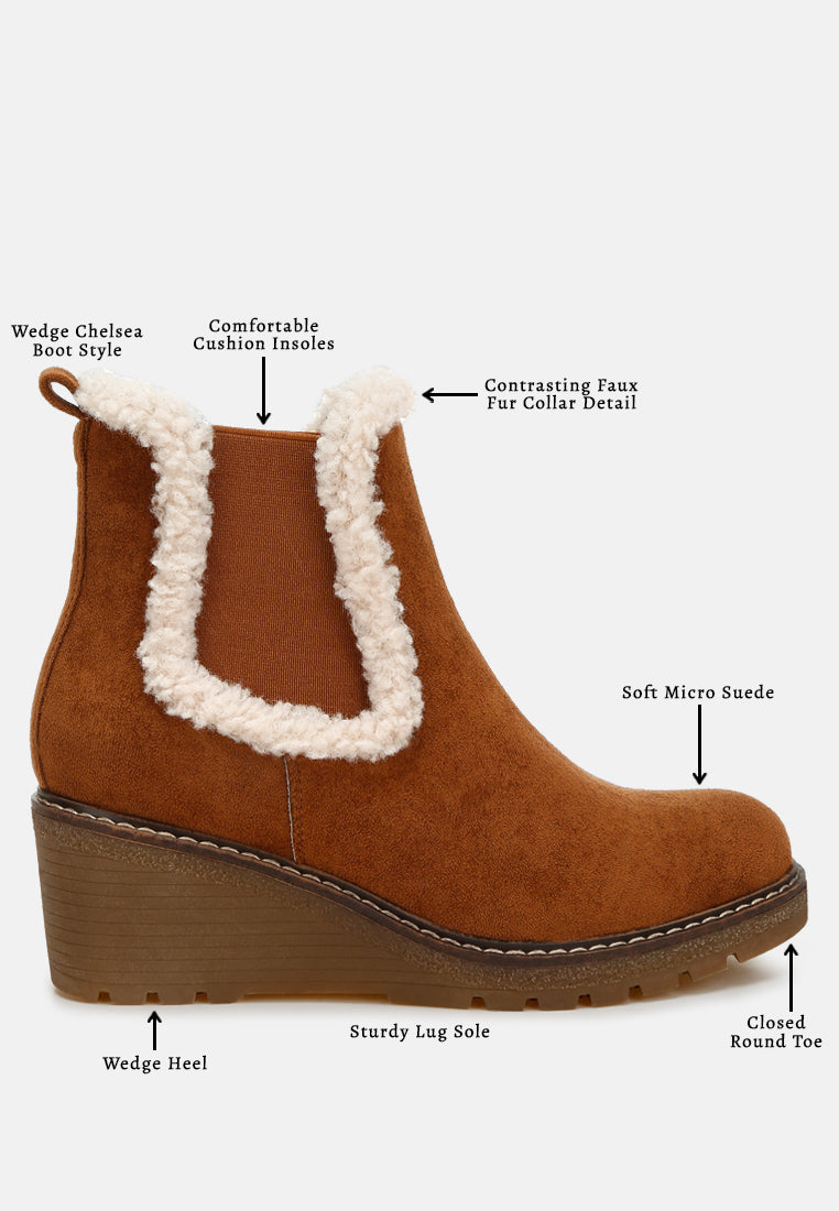 women faux fur lined chelsea boots#color_tan