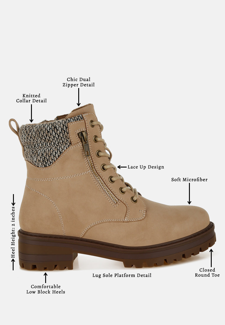 women knitted collar zip-up hiker boots#color_beige