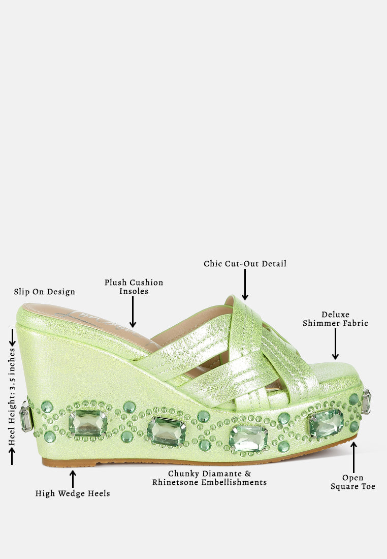 chunky diamante & rhinestone cut-out sandals#colur_limegreen