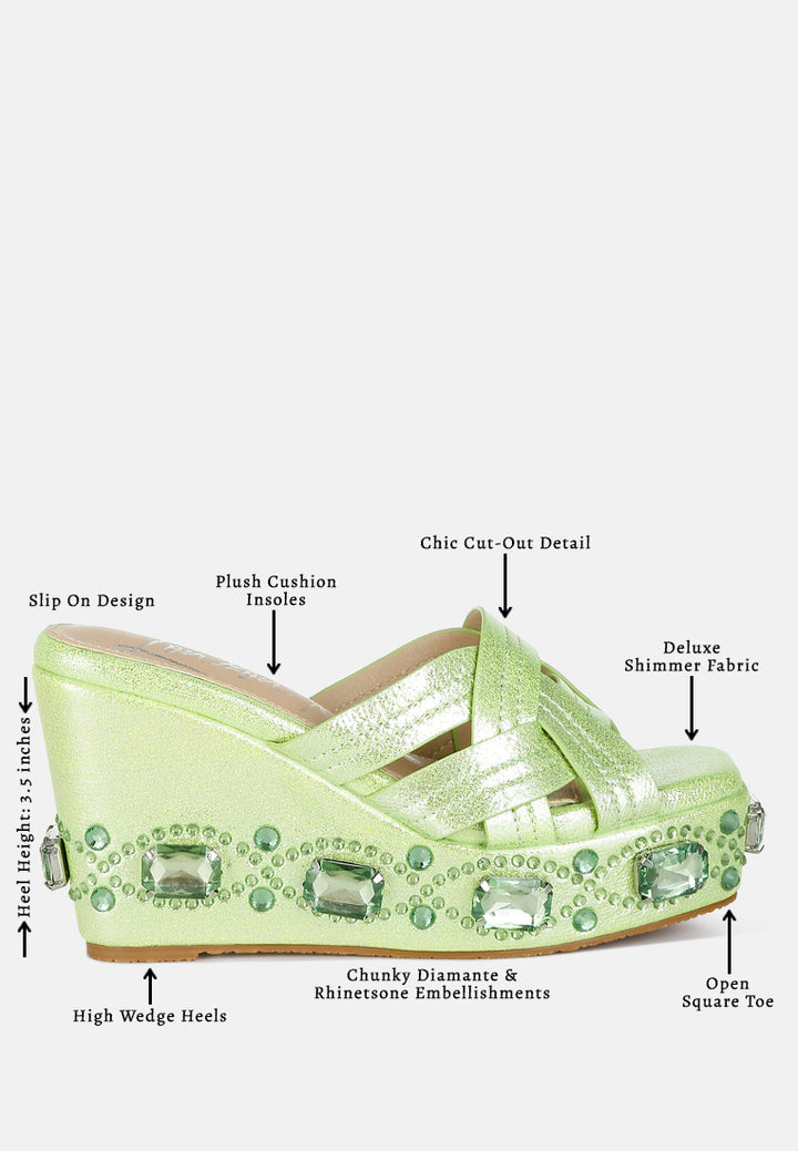 chunky diamante & rhinestone cut-out sandals#colur_limegreen