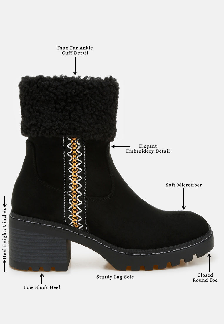women faux fur & embroidery detail boots#color_black