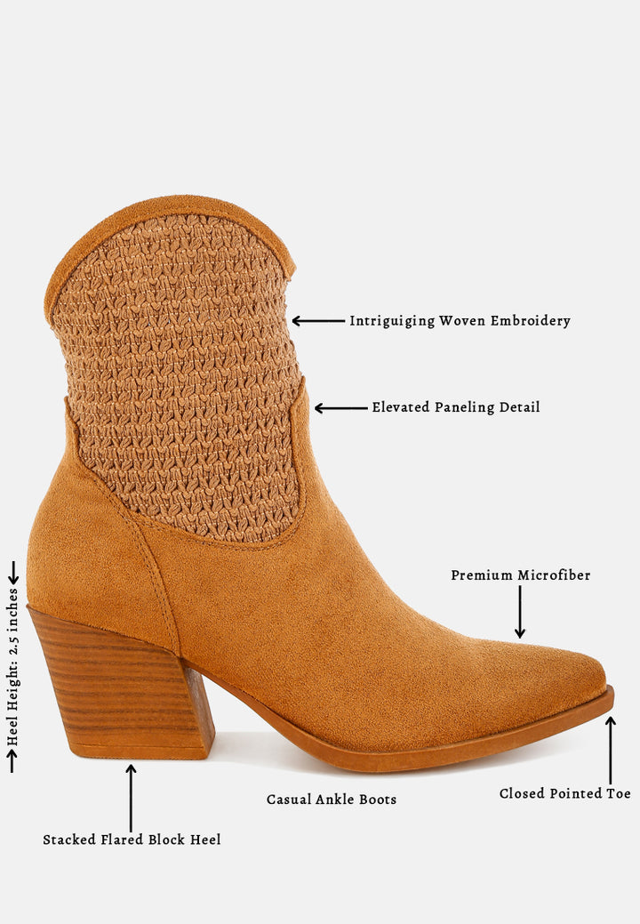 women woven pointy western boots#color_tan