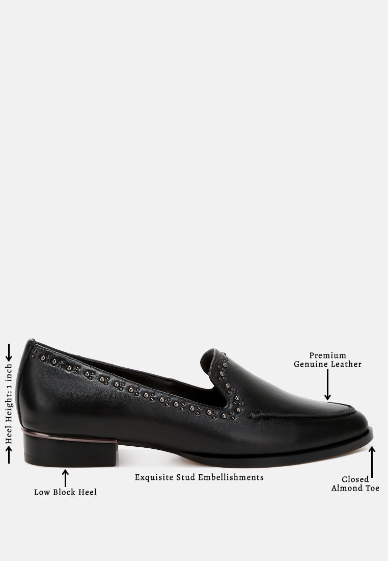 women delicate stud detail leather loafers#color_black