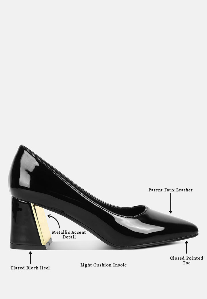 women metallic accent block heel pumps#color_black