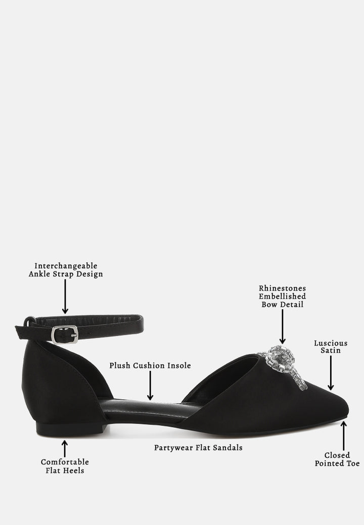 women rhinestone detail bow flat sandals#color_black