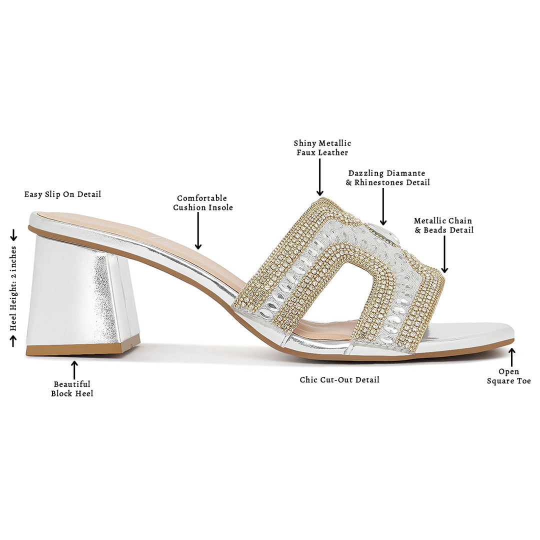 women embellished block heels#color_silver