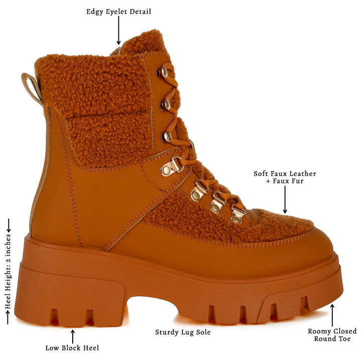 faux fur detail chunky hiker boots#color_tan