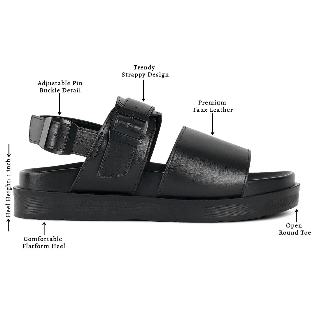 women pin buckle flatform sandals#color_black