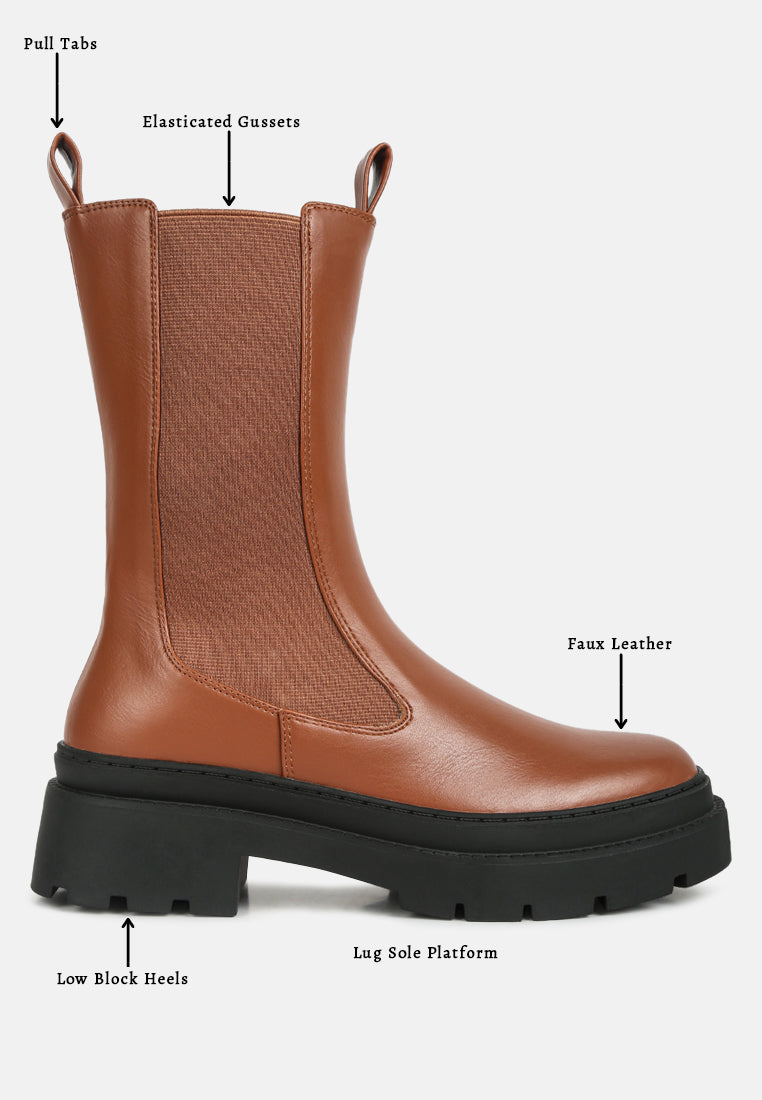 women elasticated gussets lug sole boots#color_tan