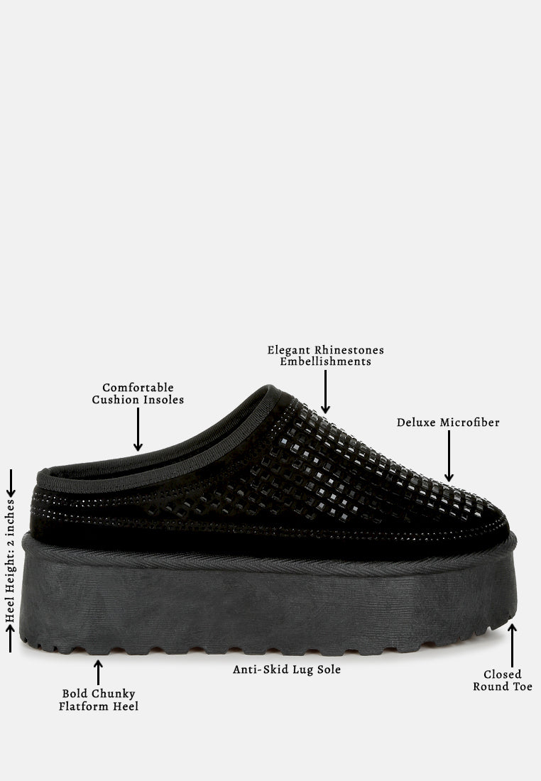women rhinestones embellished platform classic slip-on#color_black
