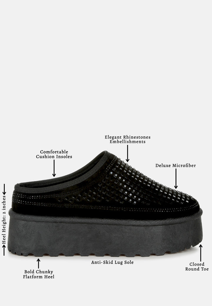women rhinestones embellished platform classic slip-on#color_black