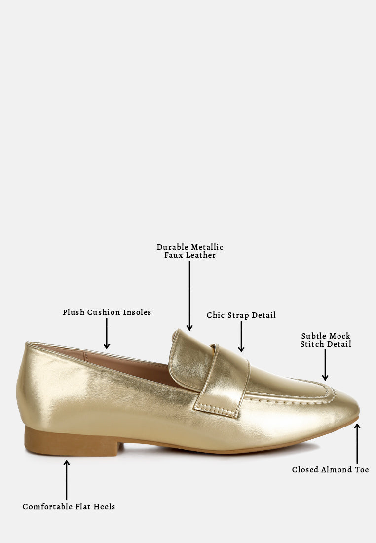 women flat heel loafers#color_gold