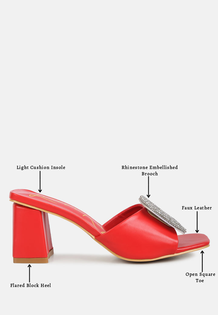 women rhinestones embellished slip on sandals#color_red