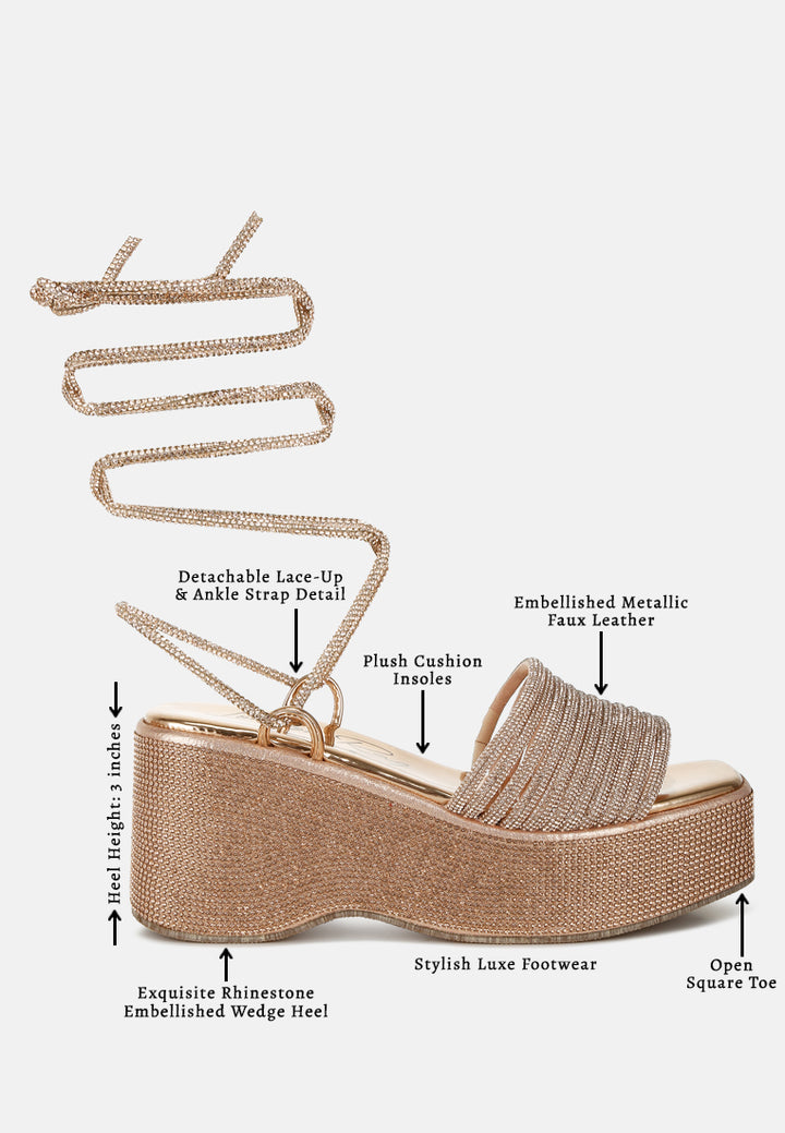 Rhinestone Embellished Lace-Up Sandals