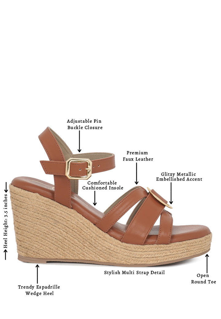 women comfortable pin buckle espadrille wedges#color_white