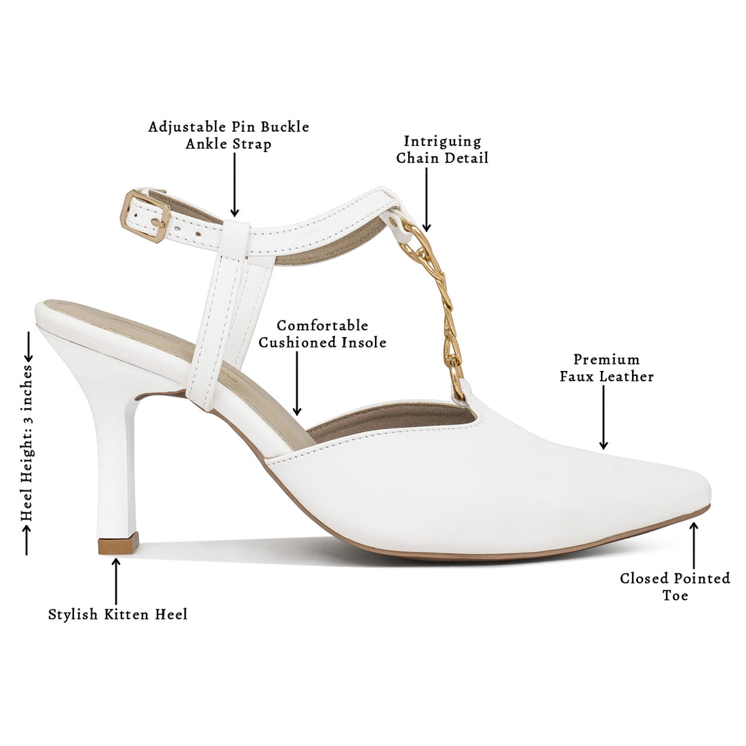 women metallic chain t strap sandals#color_white