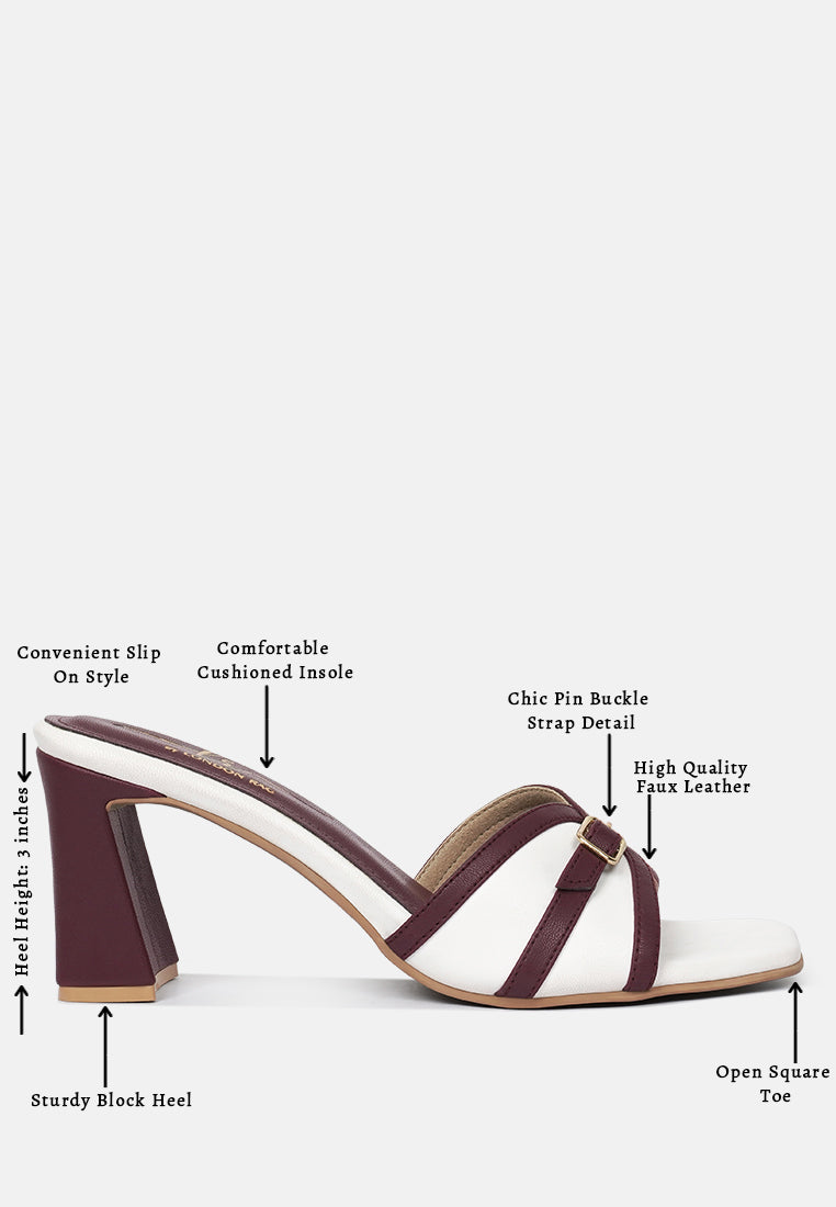 women square-toe flared block heels#color_white-burgundy