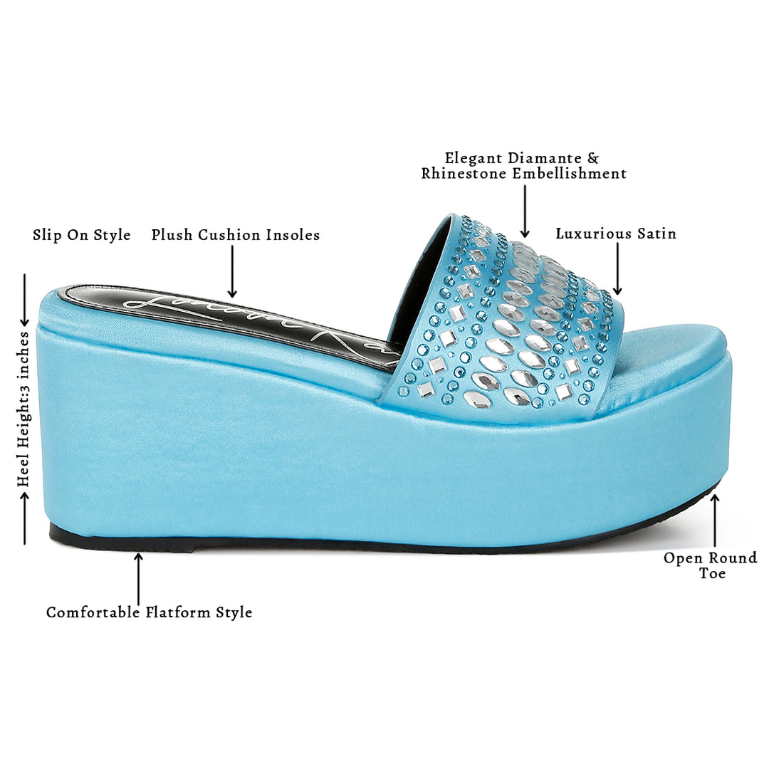 diamante & rhinestone detail stylish flatforms#color_blue