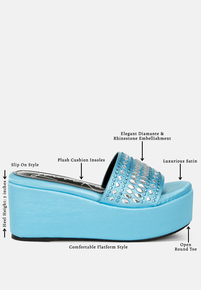 diamante & rhinestone detail stylish flatforms#color_blue