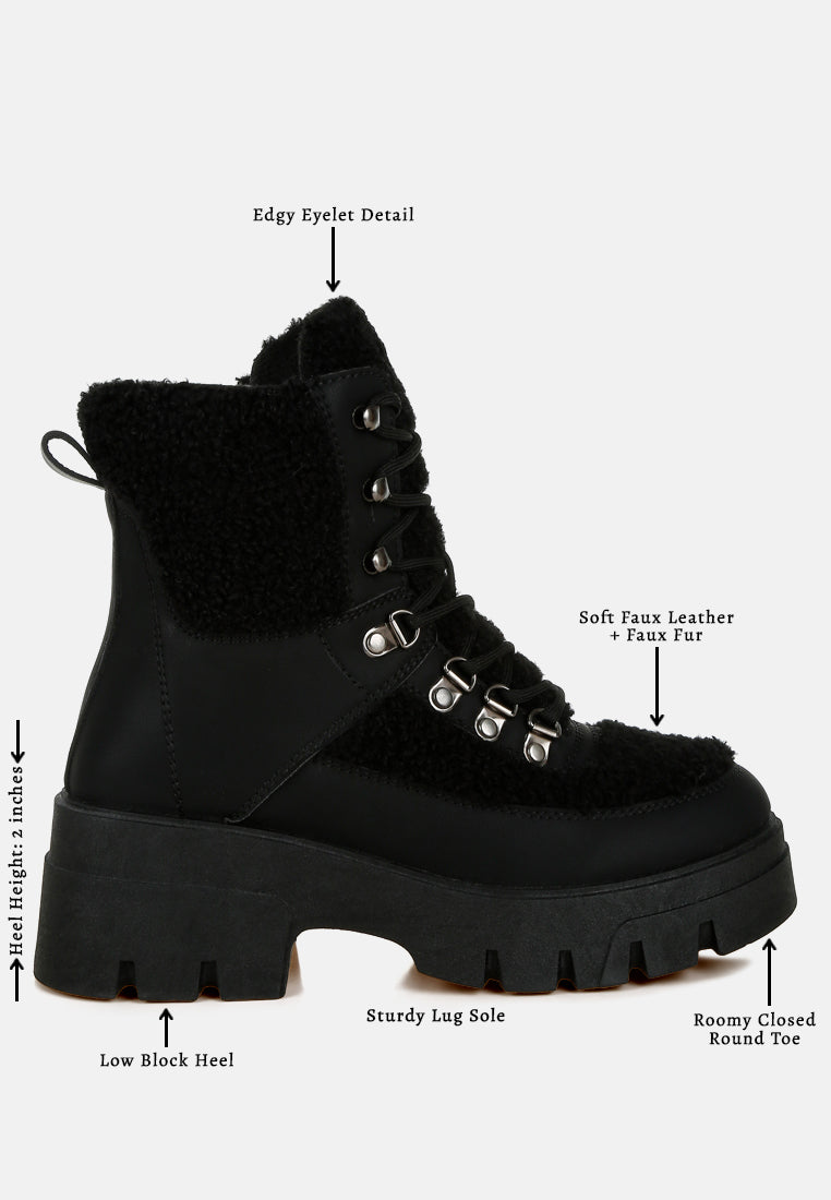 women faux fur detail chunky hiker boots#color_black