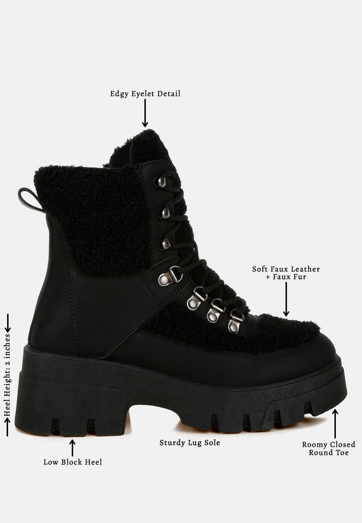 women faux fur detail chunky hiker boots#color_black