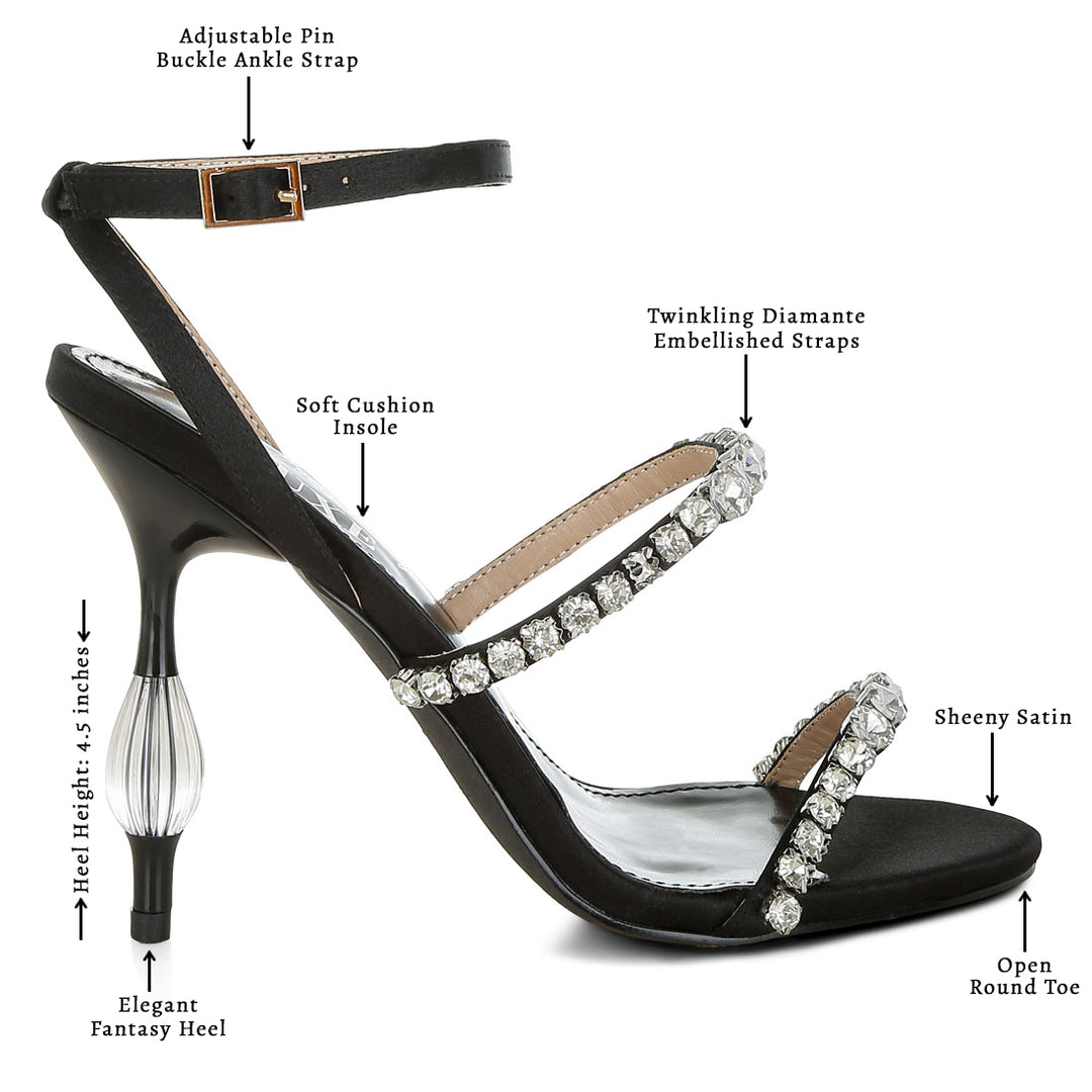 women diamante embellished fantasy heel sandals#color_black
