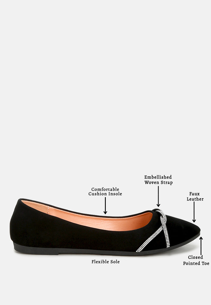 women rhinestone faux leather ballerinas#color_black