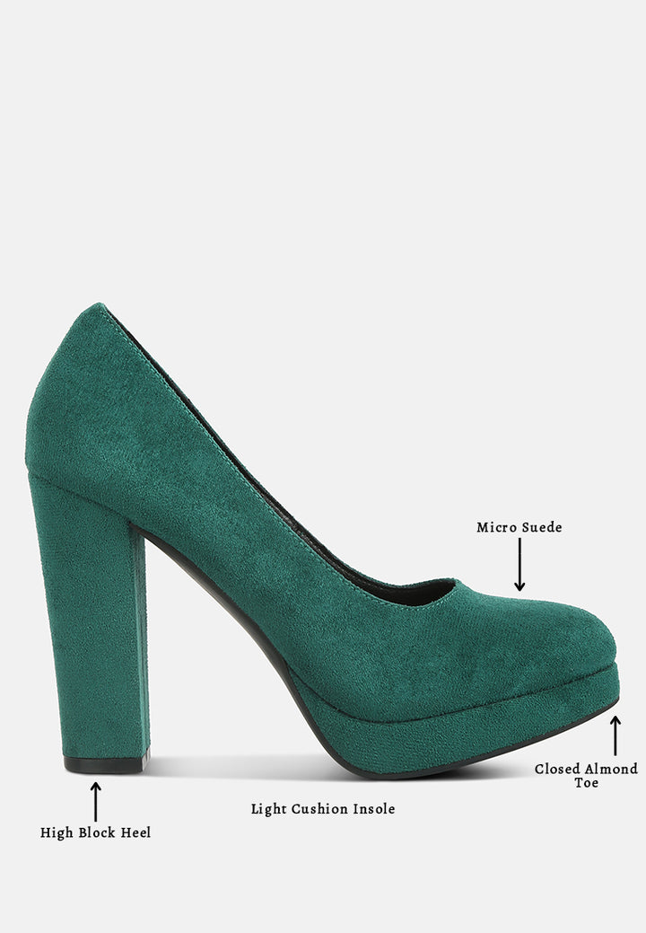 women delia suede block heel pumps#color_green